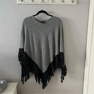 Pia Rossini Grey Fringe Knit Sweater Poncho